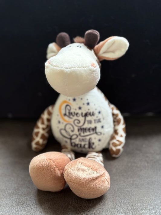 “Love you to the moon and back” giraffe teddy